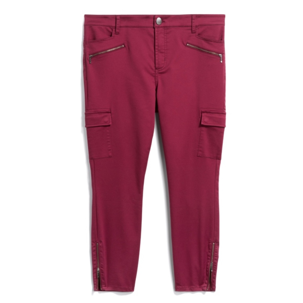 Burgundy Cargo Skinny Pant with Zipper
